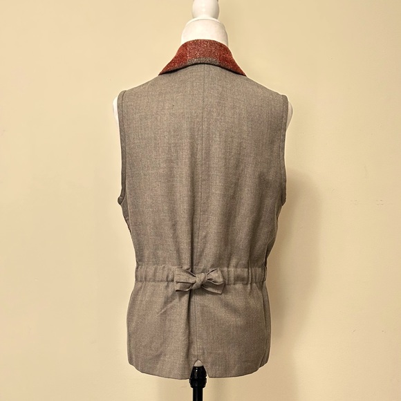 Philippe Adec Paris Earth Tones on Silk Wool 4 Button Front w Back Tie Vest 10 - Picture 12 of 15